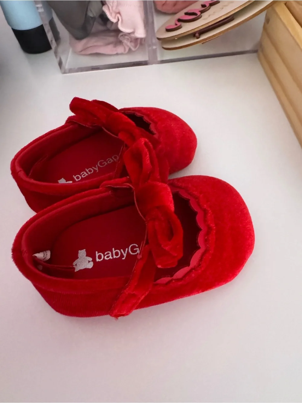 GAP Red Velvet Mary Jane Shoes with Bow
